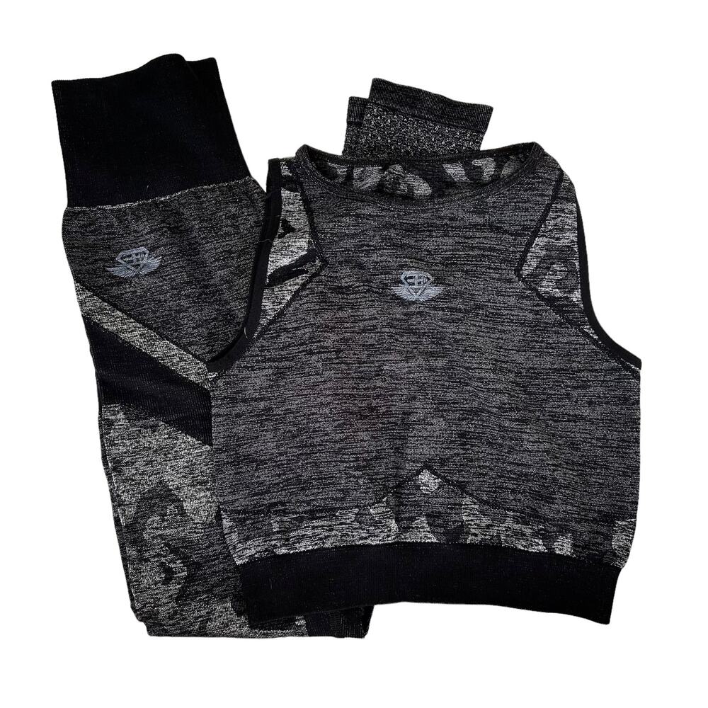 Engineered Life Black Camo Legging Sports Bra Matching Set Sz M